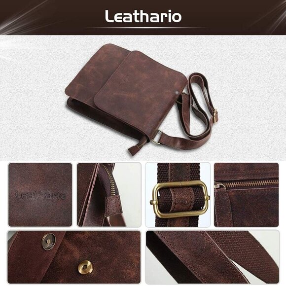 Crossbody Bag for Men Genuine Leather Small Messenger Shoulder Purse Side Vintag - Picture 3 of 13